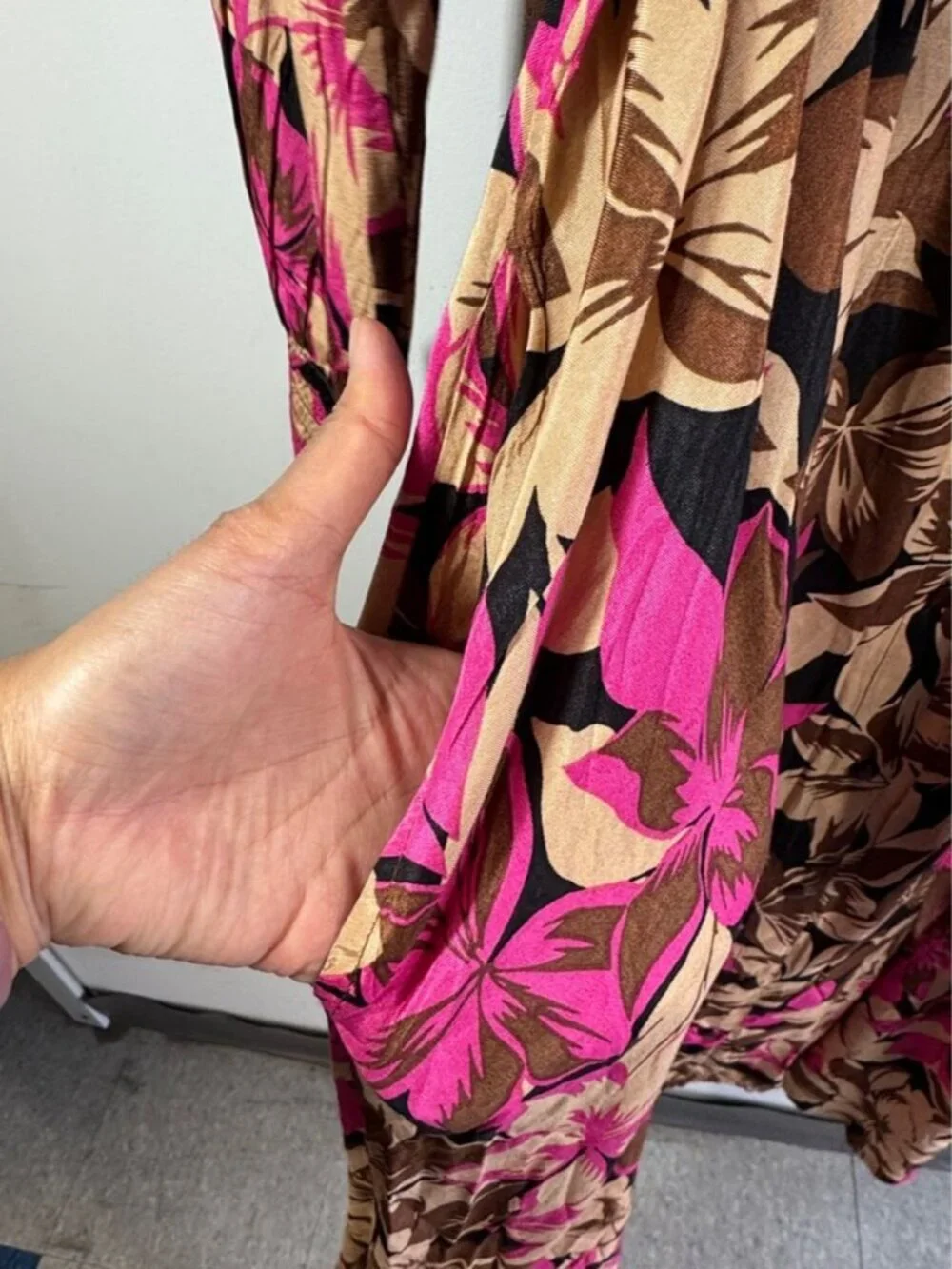 Kaffe Curve Floral Midi Dress Brown Pink Size 48 Boho Vacation Chic Resort Wear